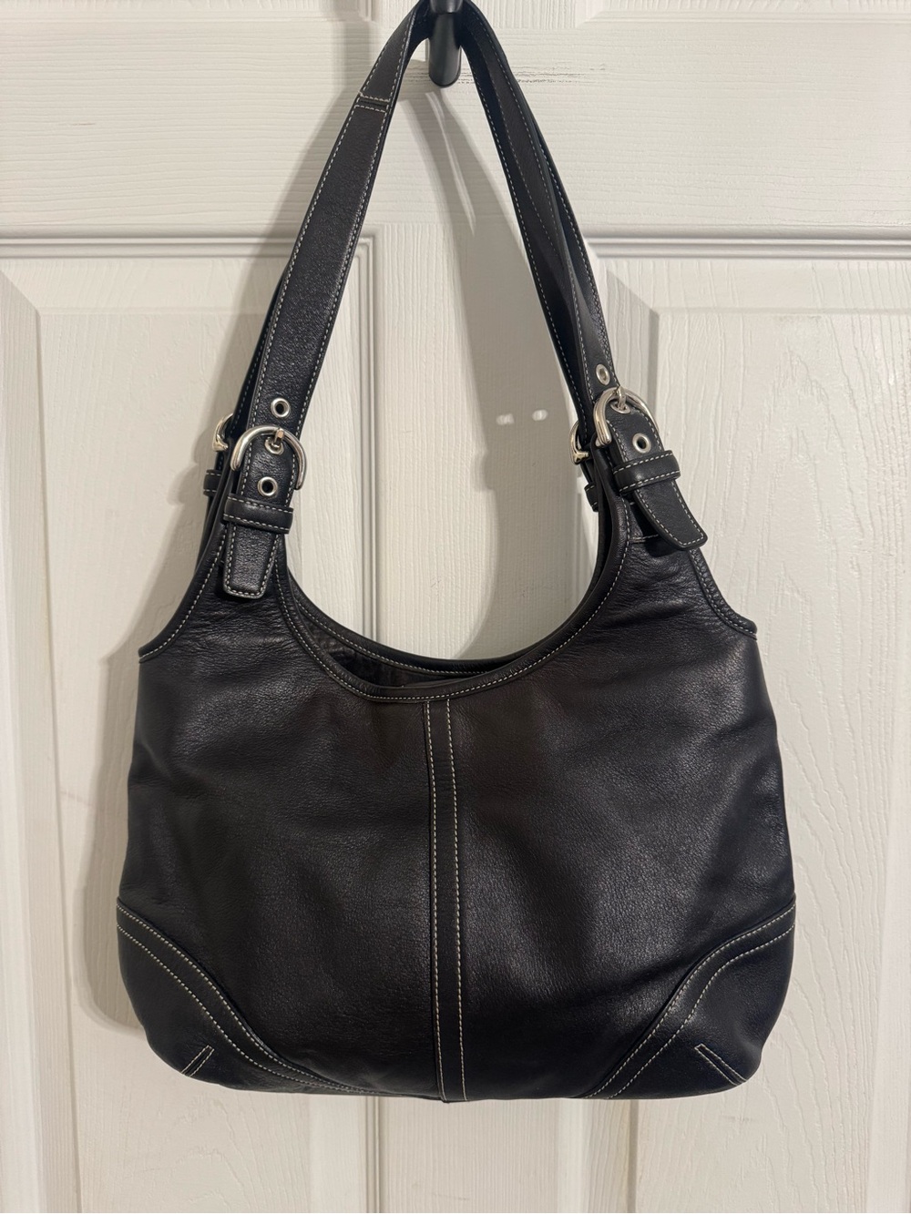 Vintage Coach Soho Hobo Black Leather Buckle Shoulder Bag # 9249